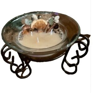 3 Wick Custom Cinnamon Candle with Botanicals in reusable Glass and Iron holder